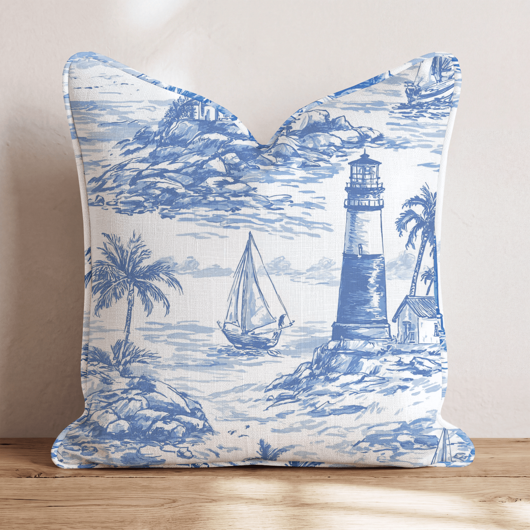 Coastal Toile Throw Pillow - Benton Lane Home - Hillcroft Home