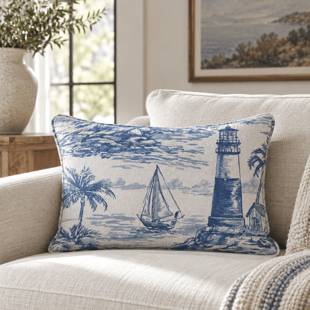 Coastal Toile Throw Pillow - Benton Lane Home - Hillcroft Home