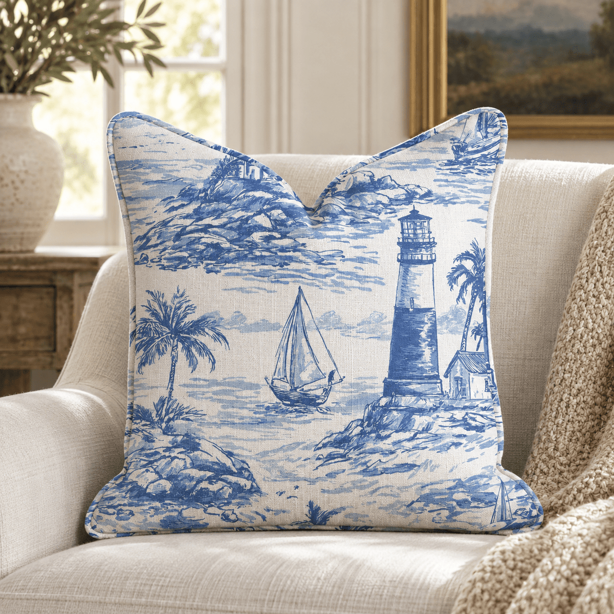 Coastal Toile Throw Pillow - Benton Lane Home - Hillcroft Home
