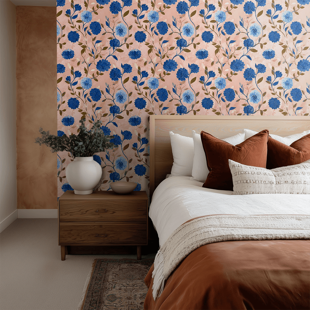 Cobalt Flora Wallpaper - Benton Lane Home - Painted Paper