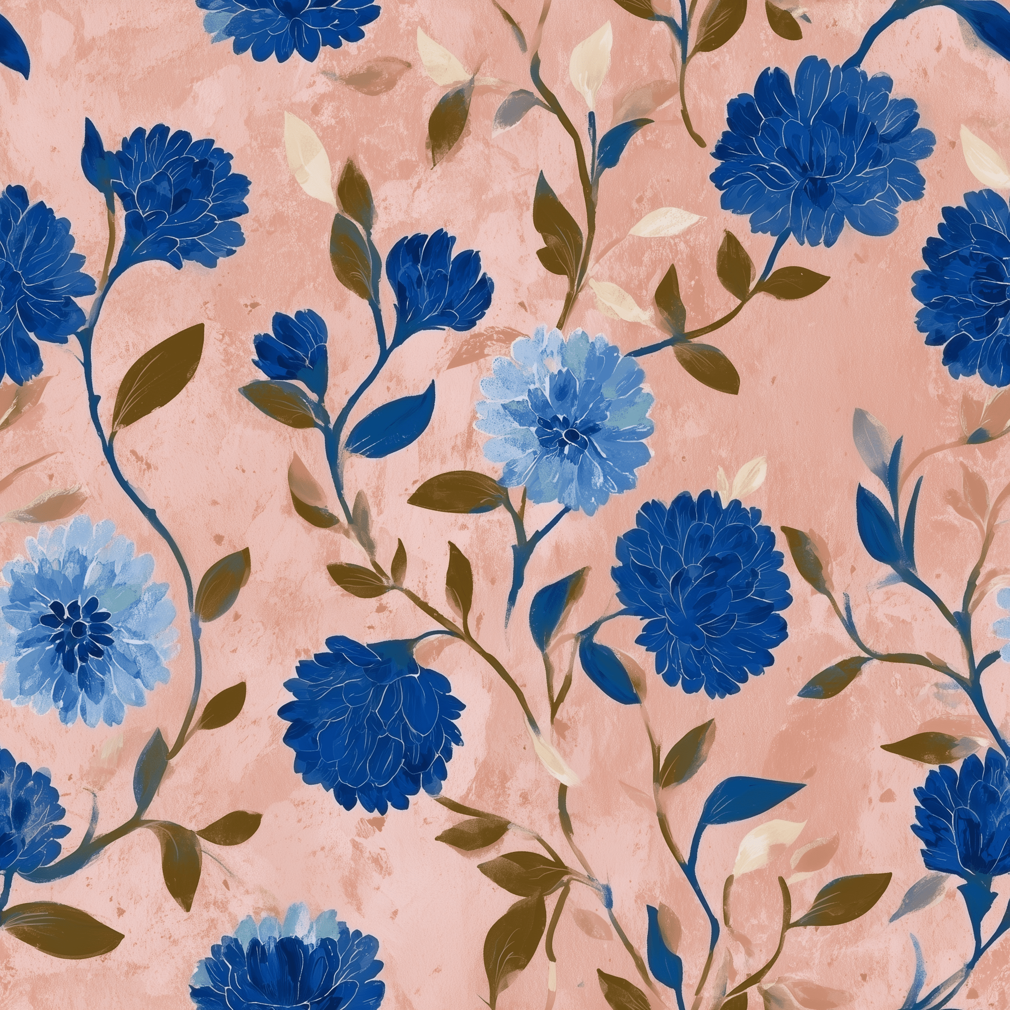 Cobalt Flora Wallpaper - Painted Paper