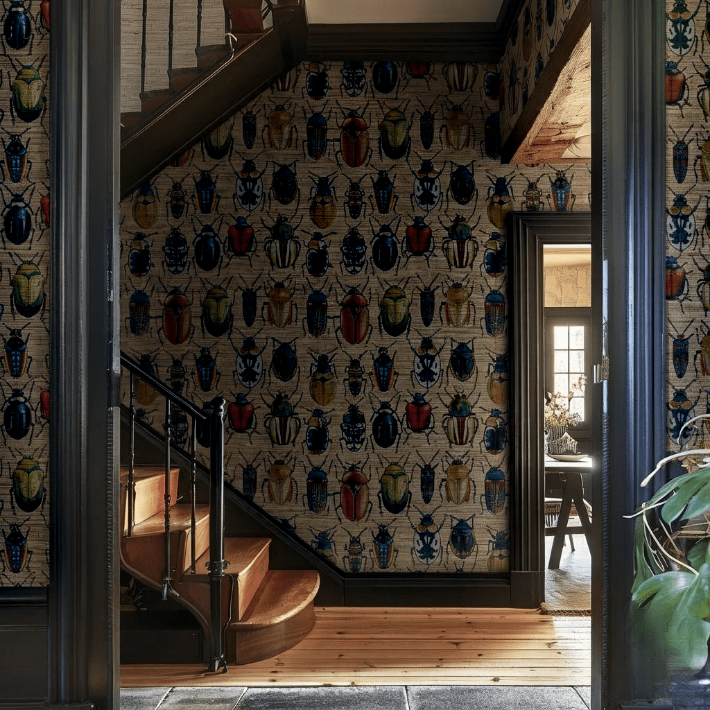 Corvus Beetles Faux Grasscloth Wallpaper - Benton Lane Home - Painted Paper