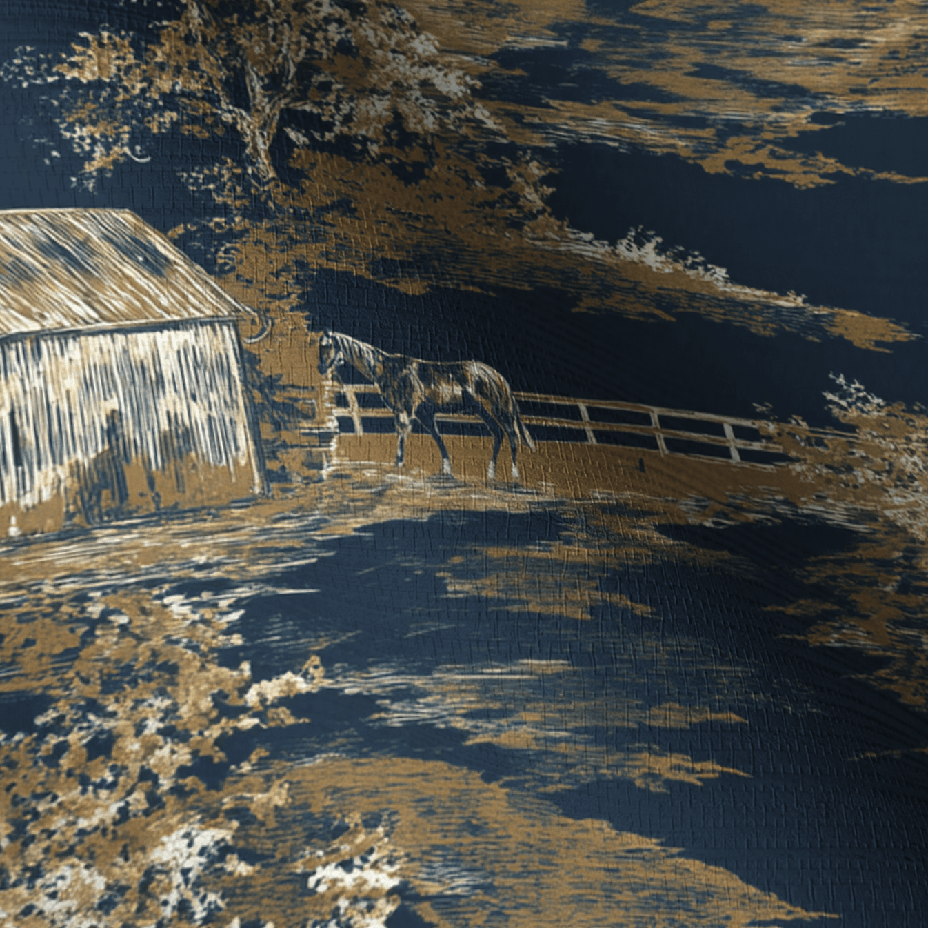 Countryside Toile Faux Grasscloth Wallpaper - Painted Paper