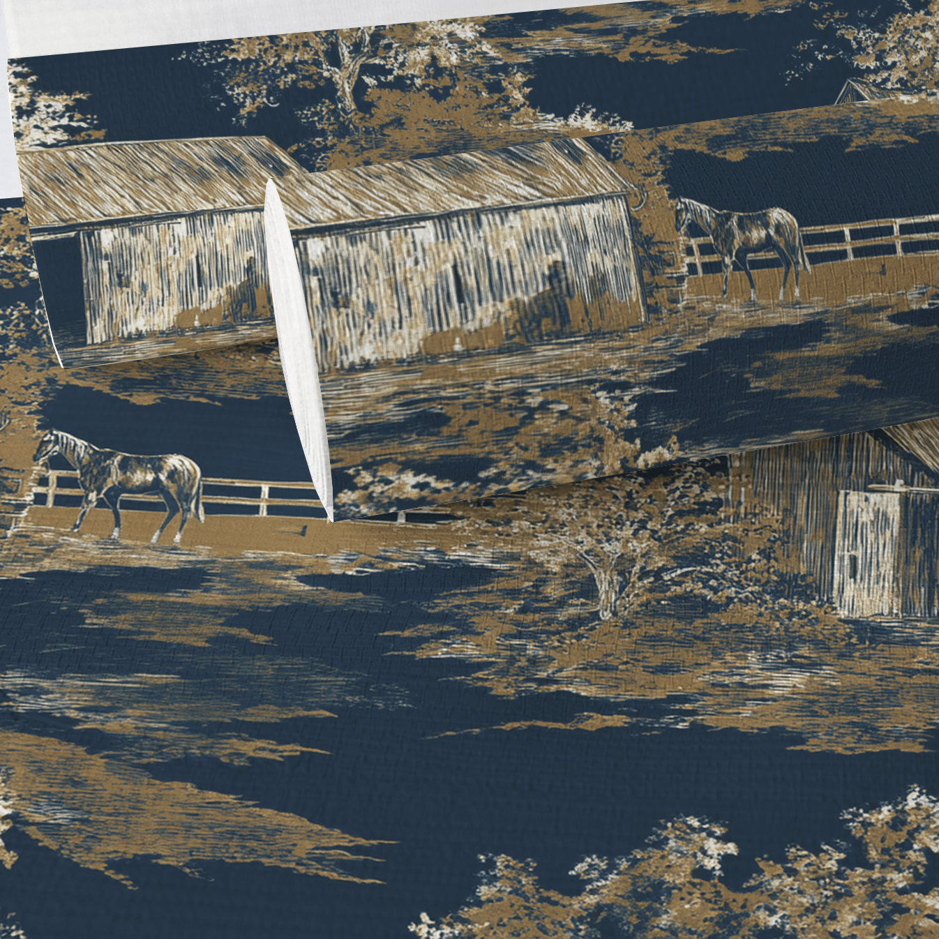 Countryside Toile Faux Grasscloth Wallpaper - Painted Paper