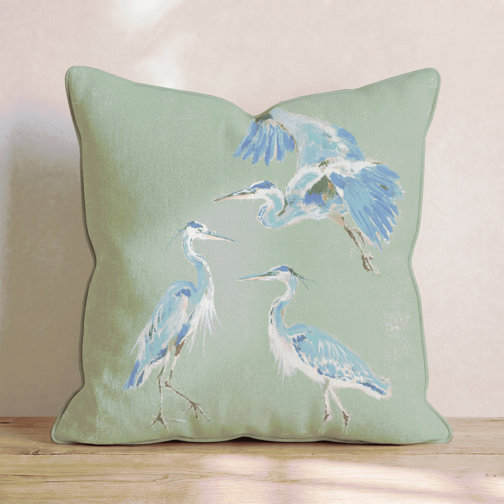 Cranes in Green Throw Pillow - Benton Lane Home - Hillcroft Home