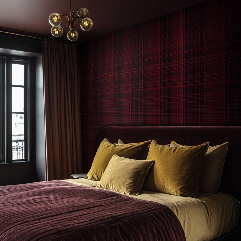 Crimson Tartan Faux Grasscloth Wallpaper - Benton Lane Home - Painted Paper