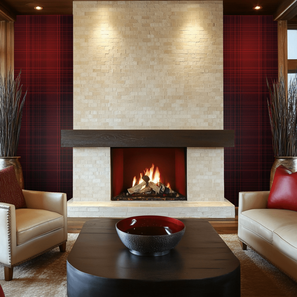 Crimson Tartan Faux Grasscloth Wallpaper - Benton Lane Home - Painted Paper