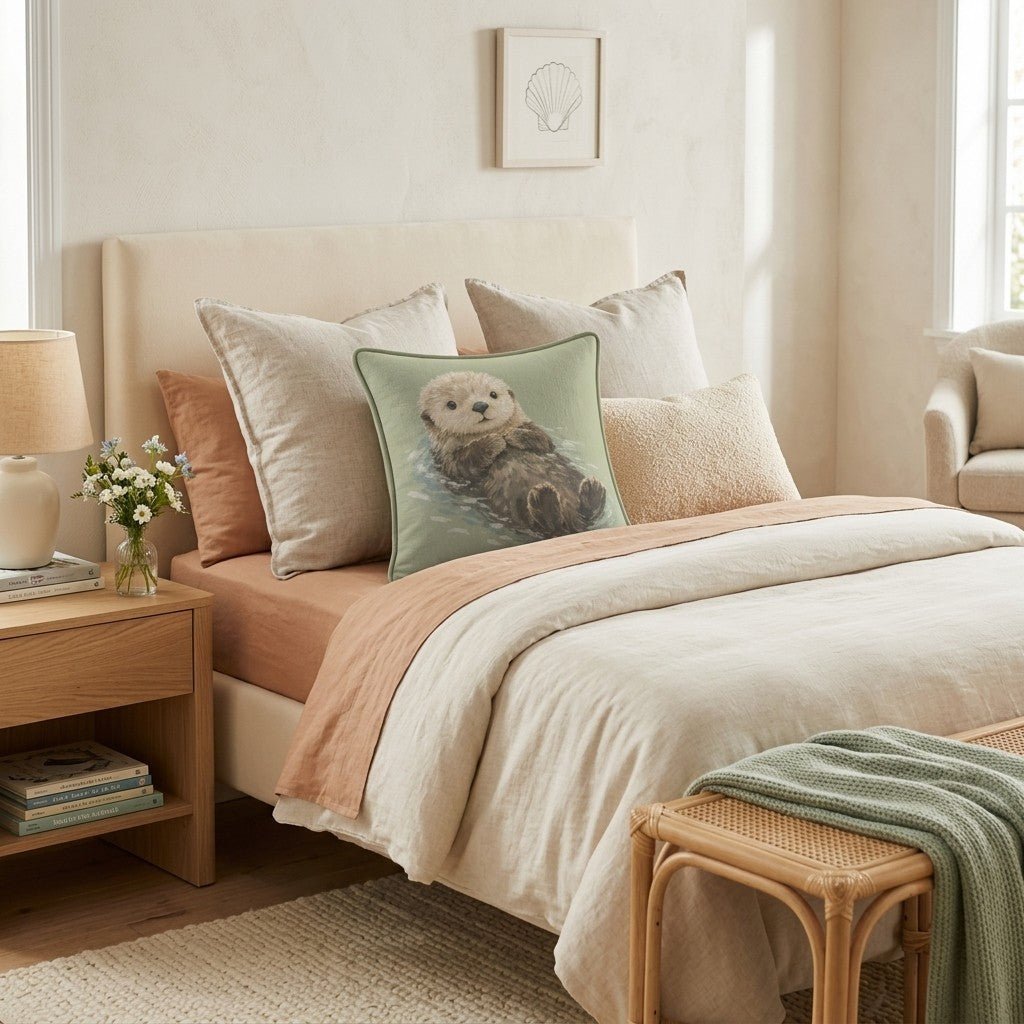 Cute Otter Throw Pillow - Benton Lane Home - Hillcroft Home