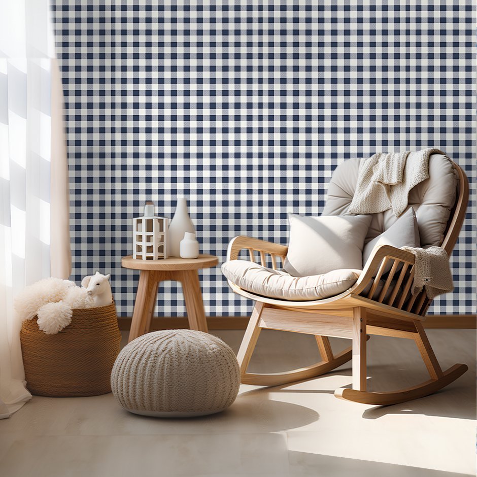 Dark Blue Vintage Gingham Wallpaper - Benton Lane Home - Painted Paper