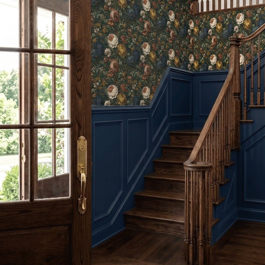 Darkened Peony Faux Grasscloth Wallpaper - Painted Paper