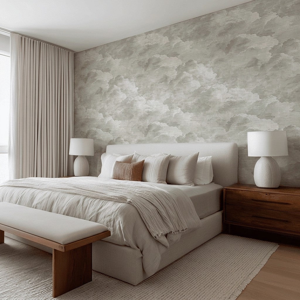 Dior Clouds Faux Grasscloth Wallpaper - Painted Paper