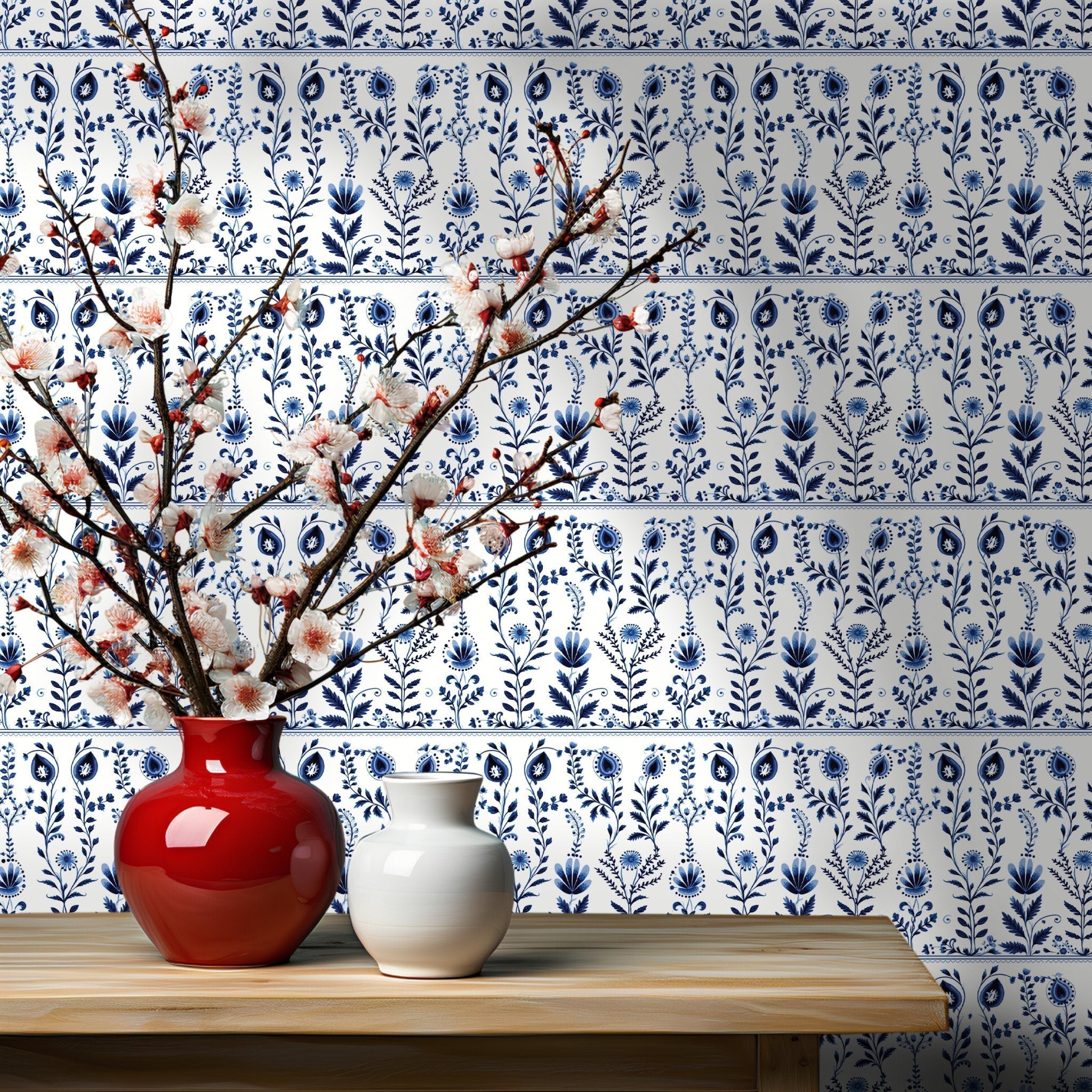 Emery Delftware Wallpaper - Benton Lane Home - Painted Paper