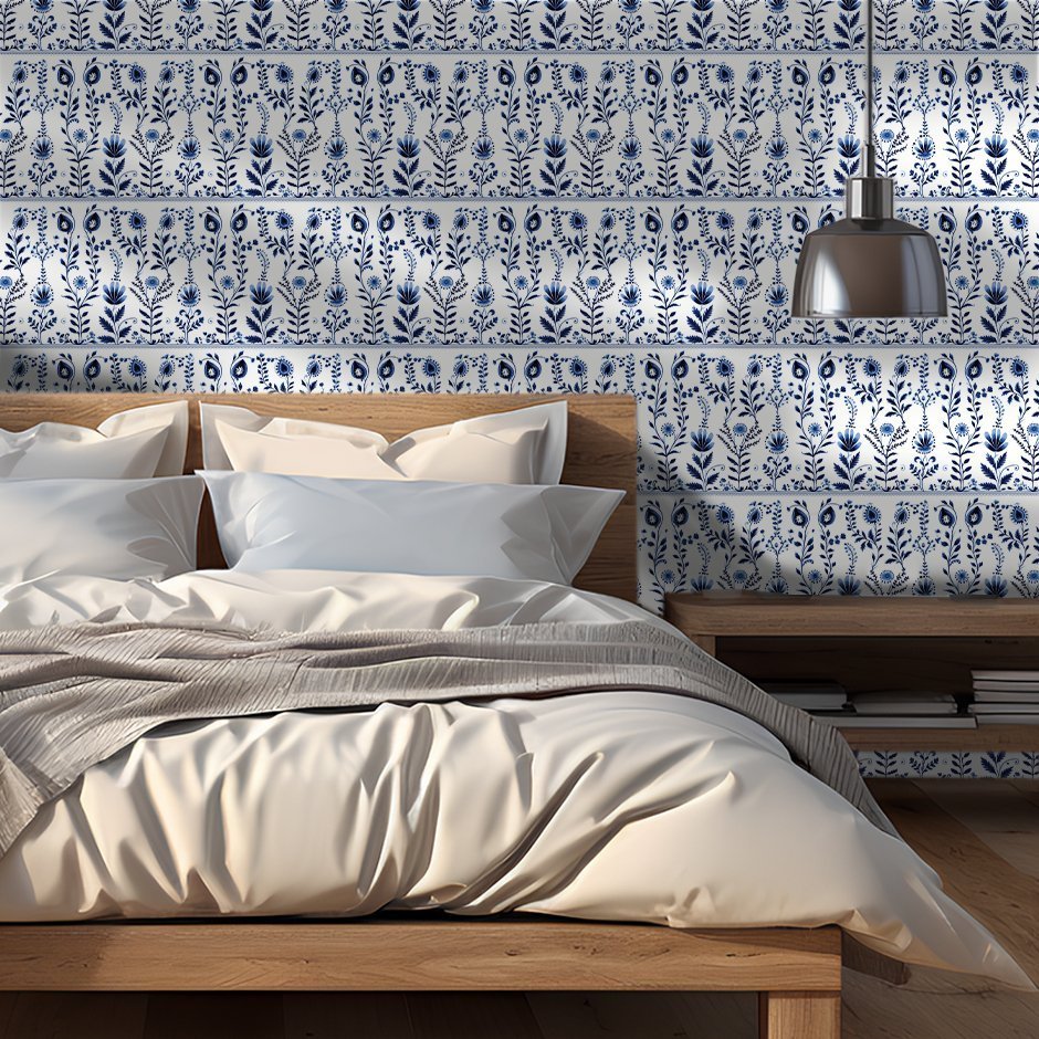 Emery Delftware Wallpaper - Benton Lane Home - Painted Paper