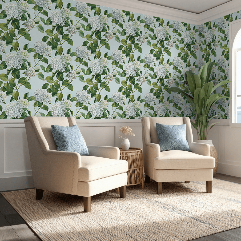 Emma Hydrangea Wallpaper - Painted Paper