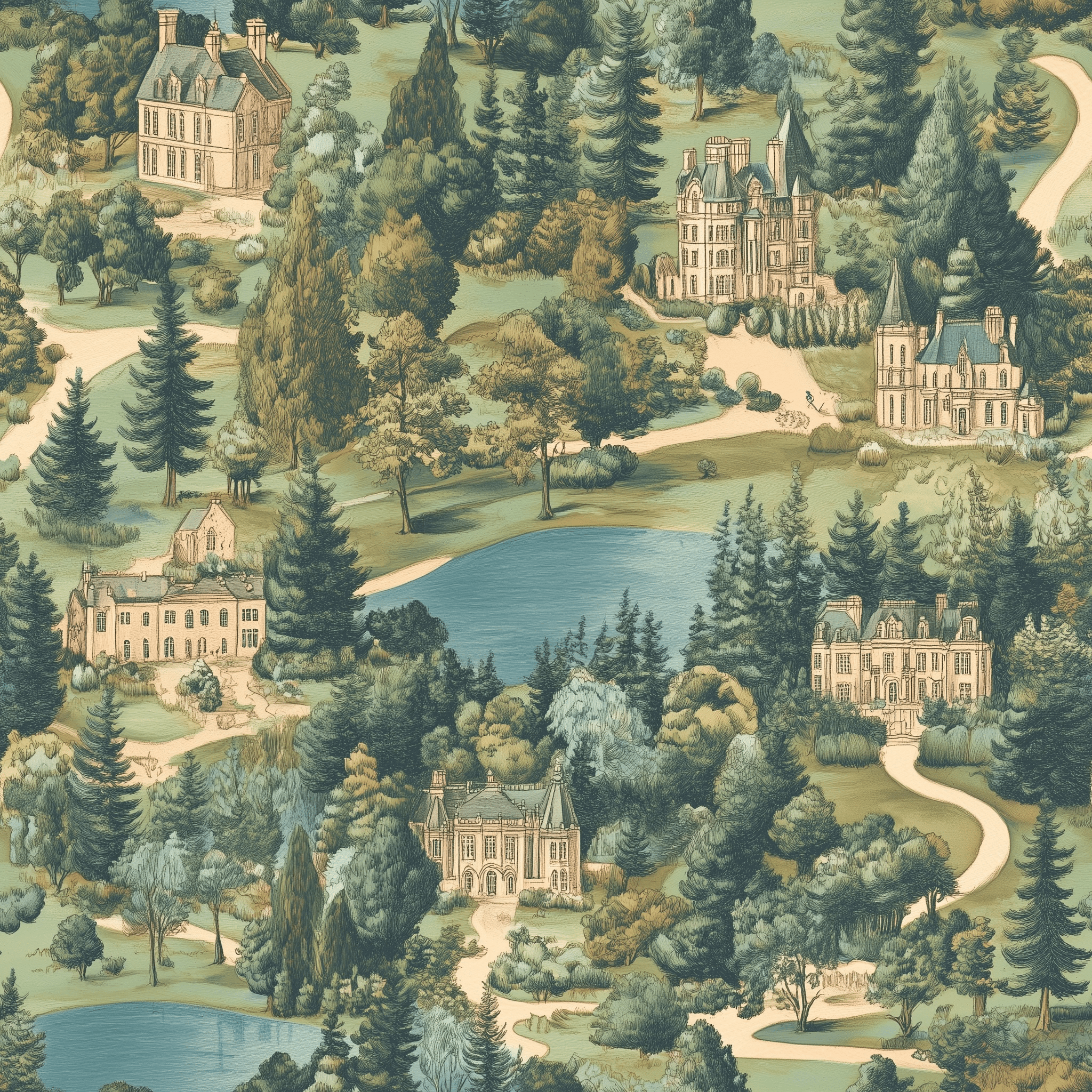 English Village Wallpaper - Benton Lane Home - Painted Paper