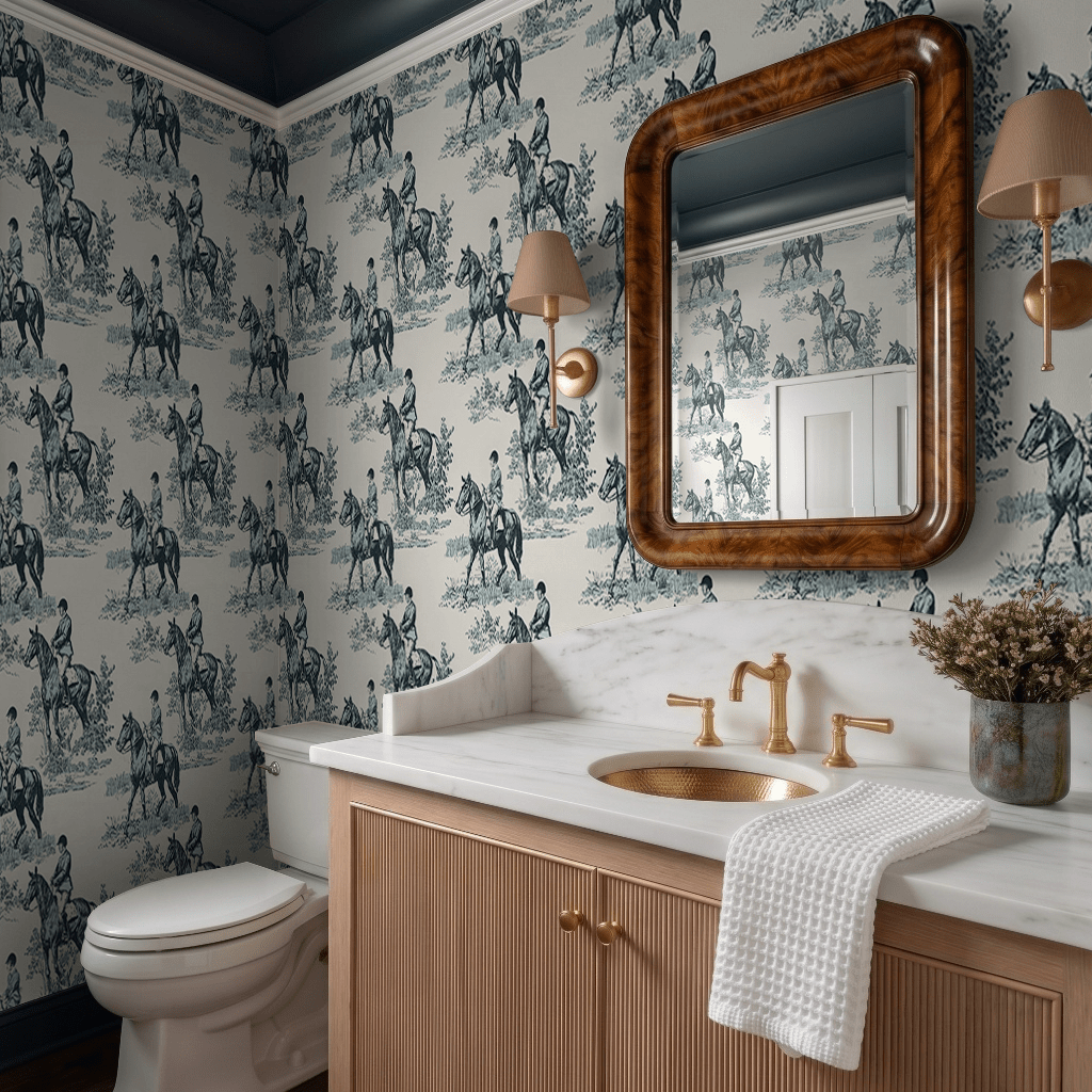 Equestrian Toile Wallpaper - Painted Paper