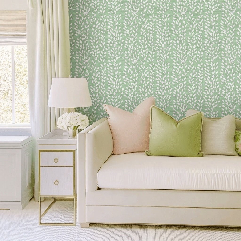 Eucalyptus Faux Grasscloth Wallpaper - Lemon Park