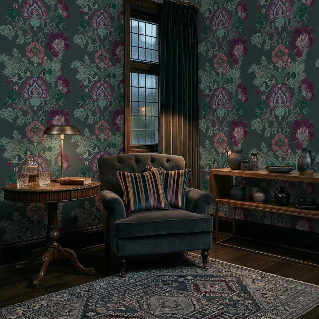 Fable Damask - Charcoal Wallpaper - Benton Lane Home - Benton Lane