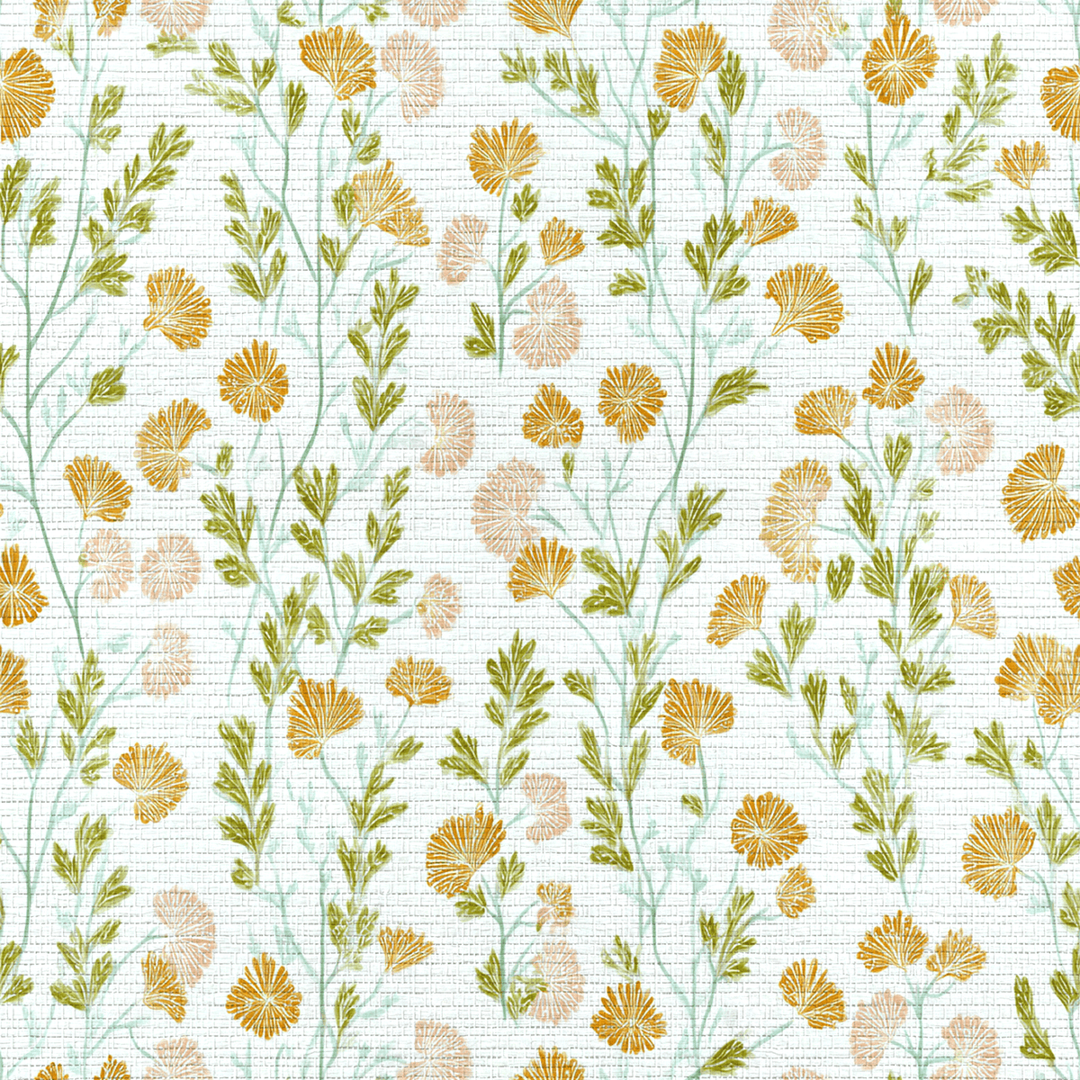 Faded Flora Faux Grasscloth Wallpaper - Lemon Park