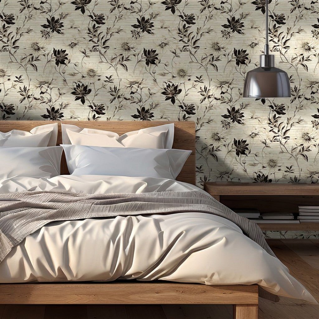 Fiona Floral Faux Grasscloth Wallpaper - Painted Paper