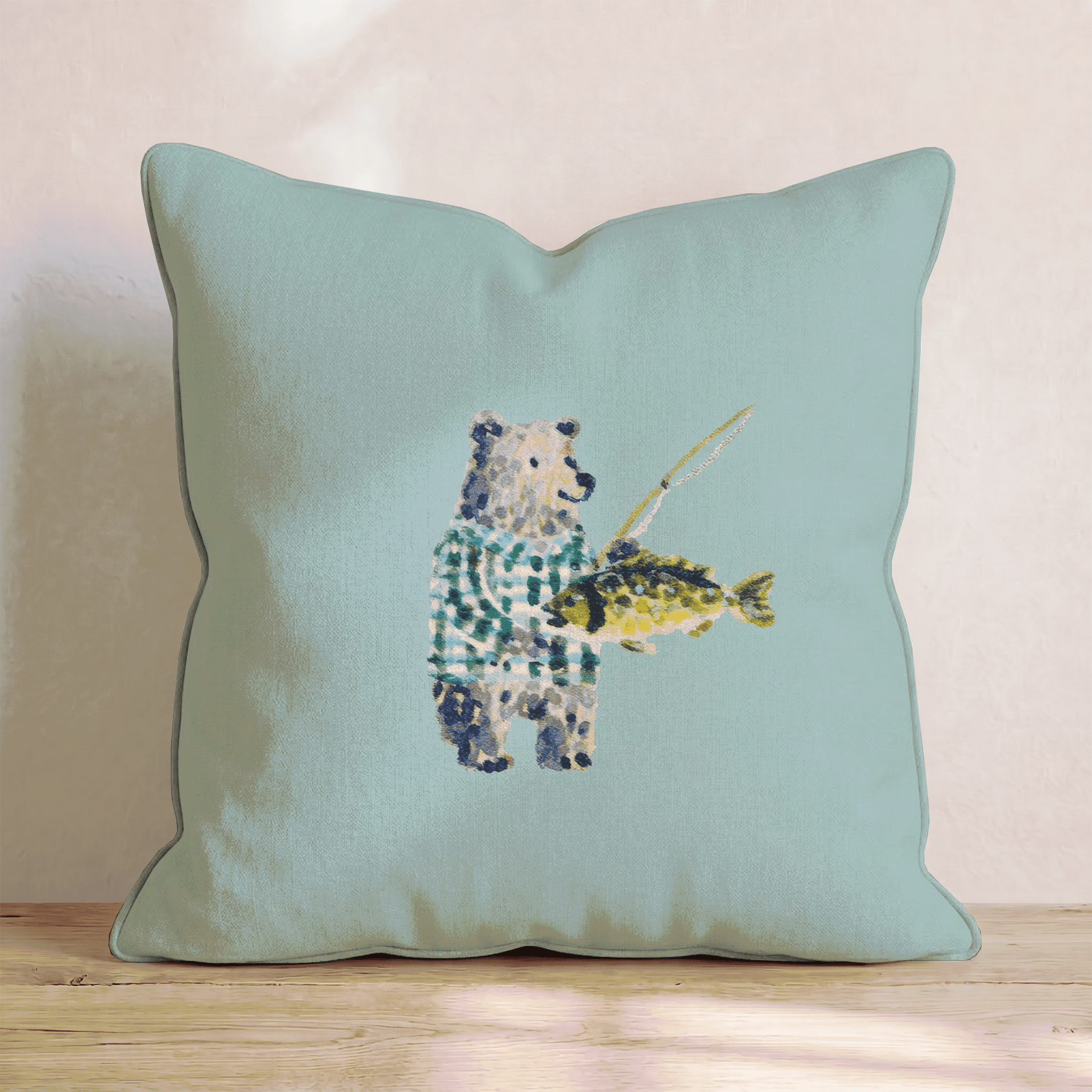Fishing Bear Throw Pillow - Benton Lane Home - Hillcroft Home