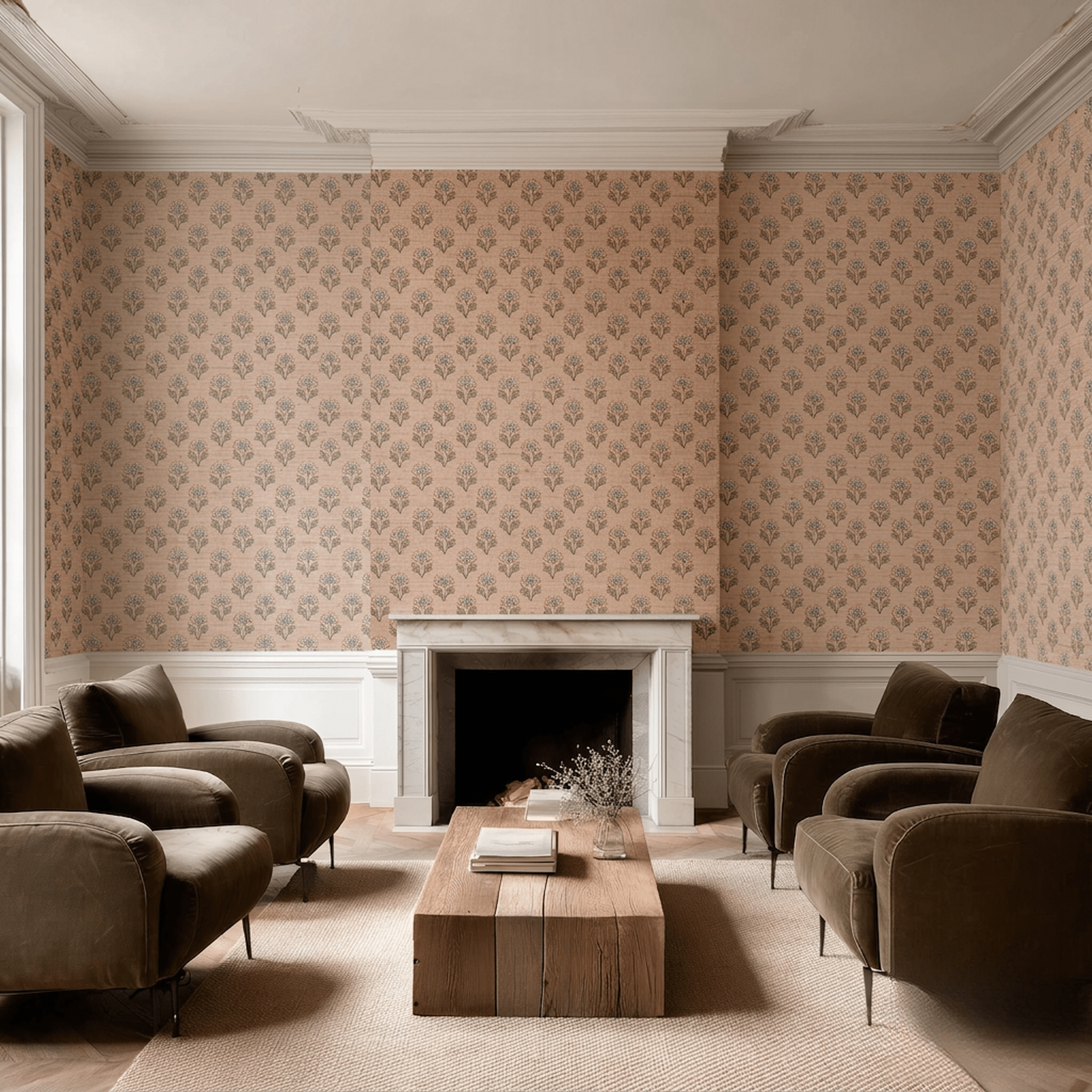 Flora Cascade Faux Grasscloth Wallpaper - Painted Paper