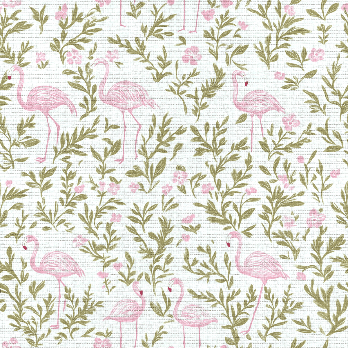 Flora Flamingo Faux Grasscloth Wallpaper - Lemon Park