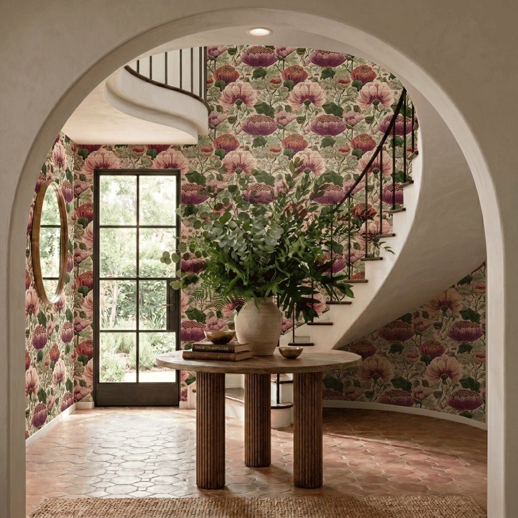 Floral Escape Faux Grasscloth Wallpaper - Painted Paper