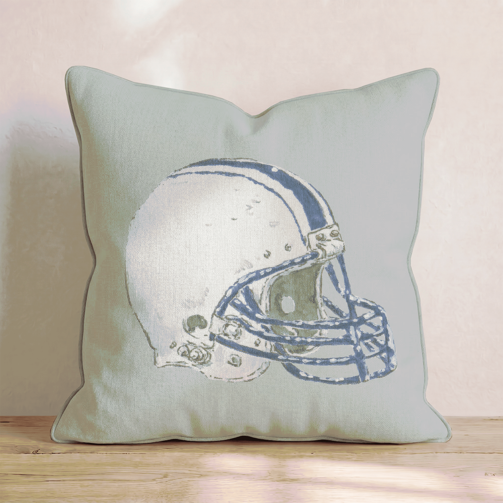 Football Helmet on Green Throw Pillow - Benton Lane Home - Hillcroft Home