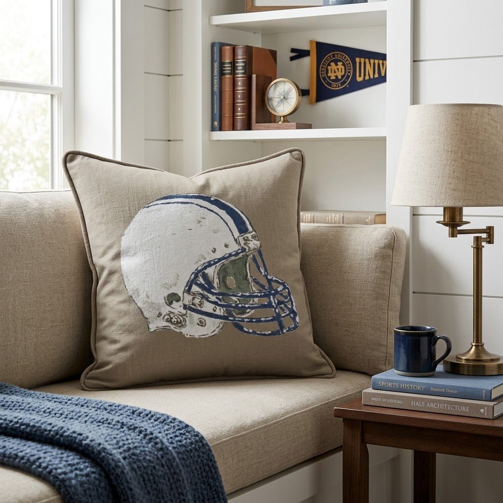 Football Helmet on Green Throw Pillow - Benton Lane Home - Hillcroft Home