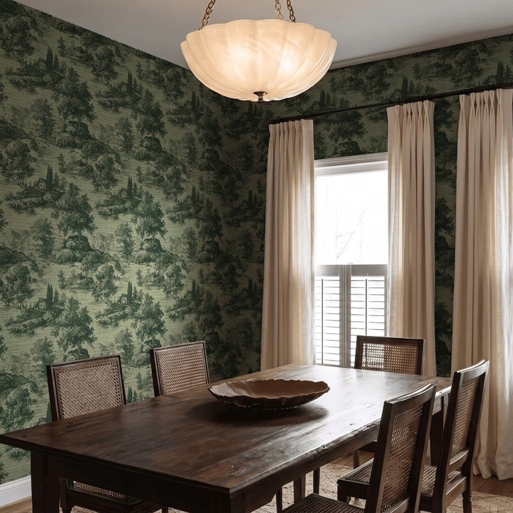 Forrest Ink Toile Faux Grasscloth Wallpaper - Painted Paper