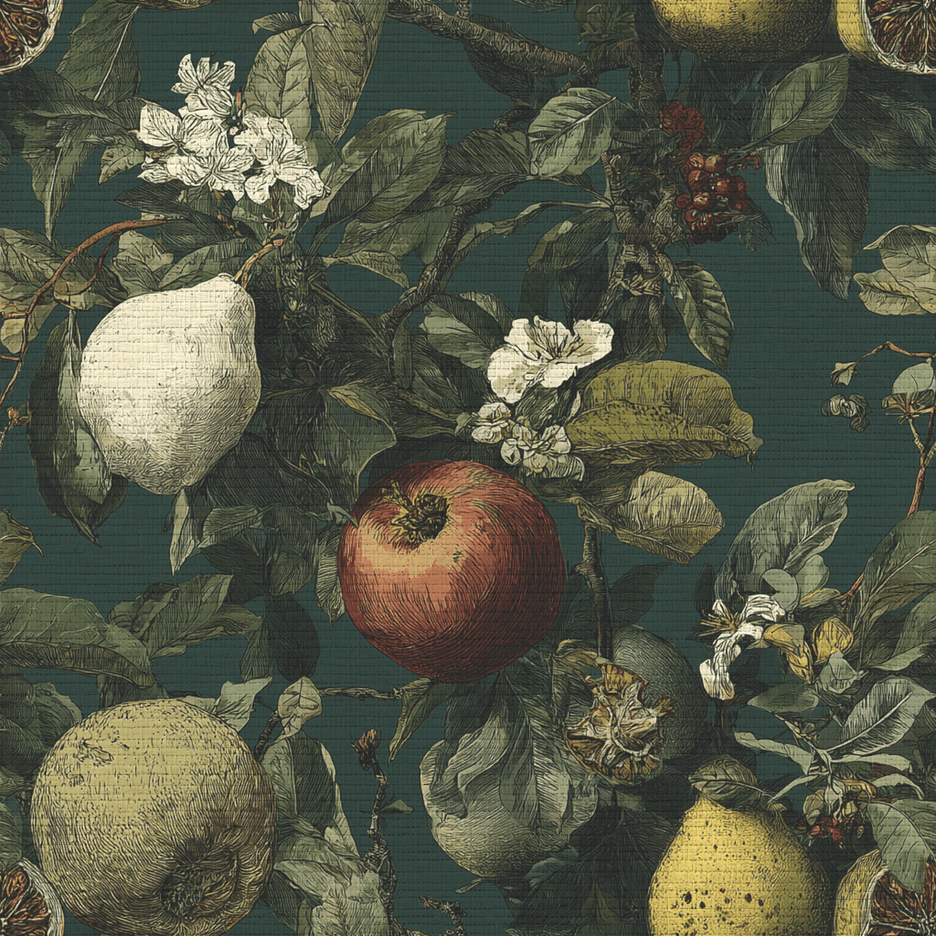 Fruitful Blooms Faux Grasscloth Wallpaper - Painted Paper