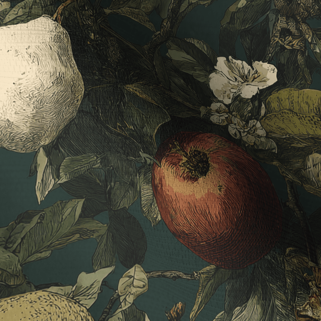 Fruitful Blooms Faux Grasscloth Wallpaper - Painted Paper