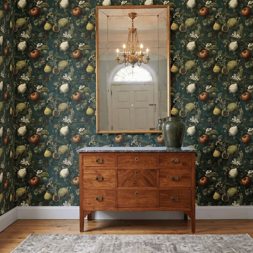 Fruitful Blooms Faux Grasscloth Wallpaper - Painted Paper