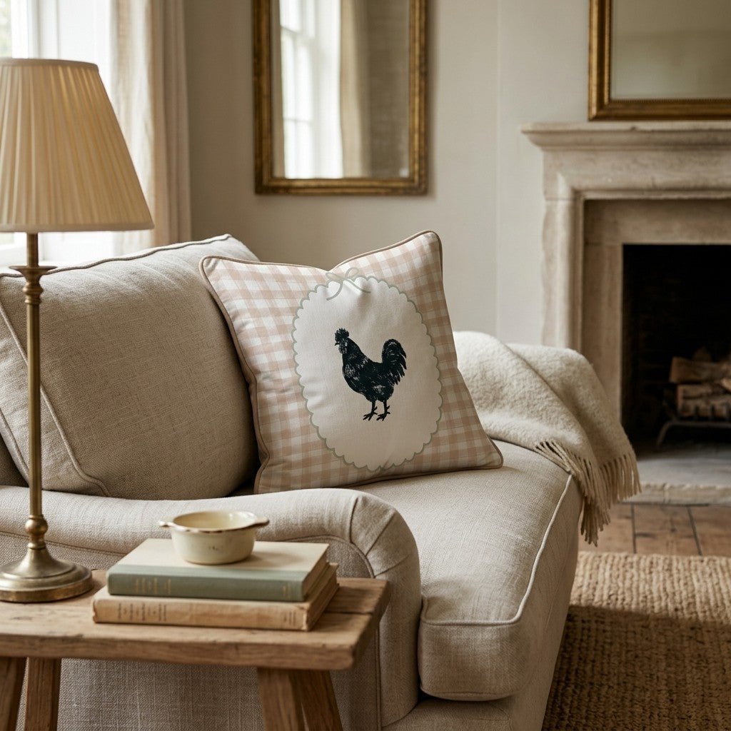 Gingham Rooster Throw Pillow - Benton Lane Home - Hillcroft Home