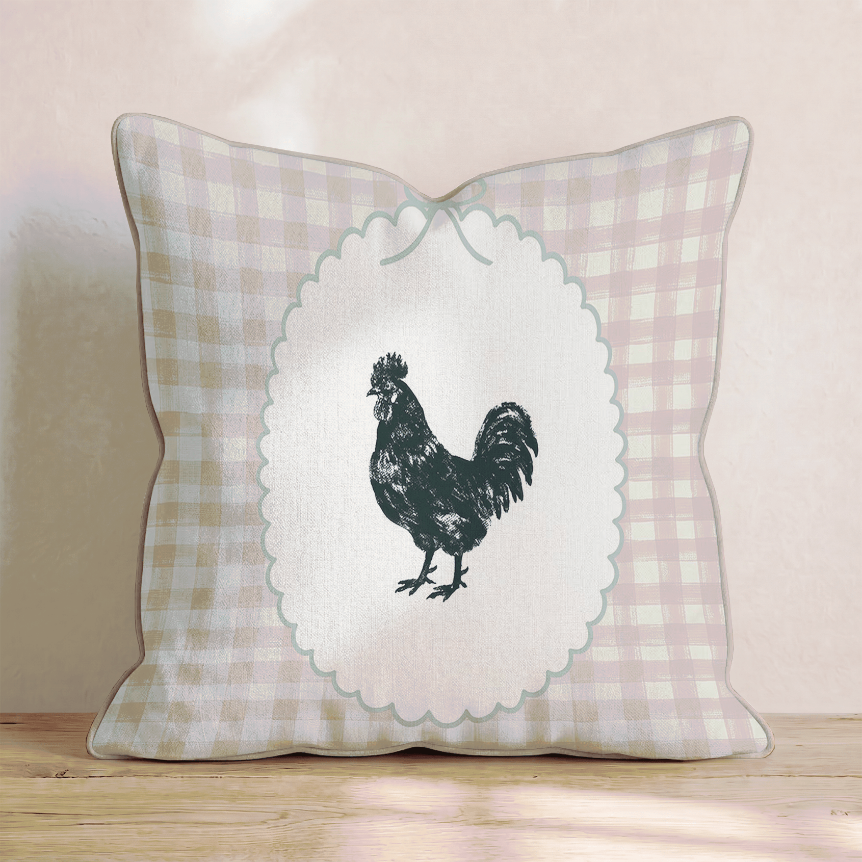 Gingham Rooster Throw Pillow - Benton Lane Home - Hillcroft Home