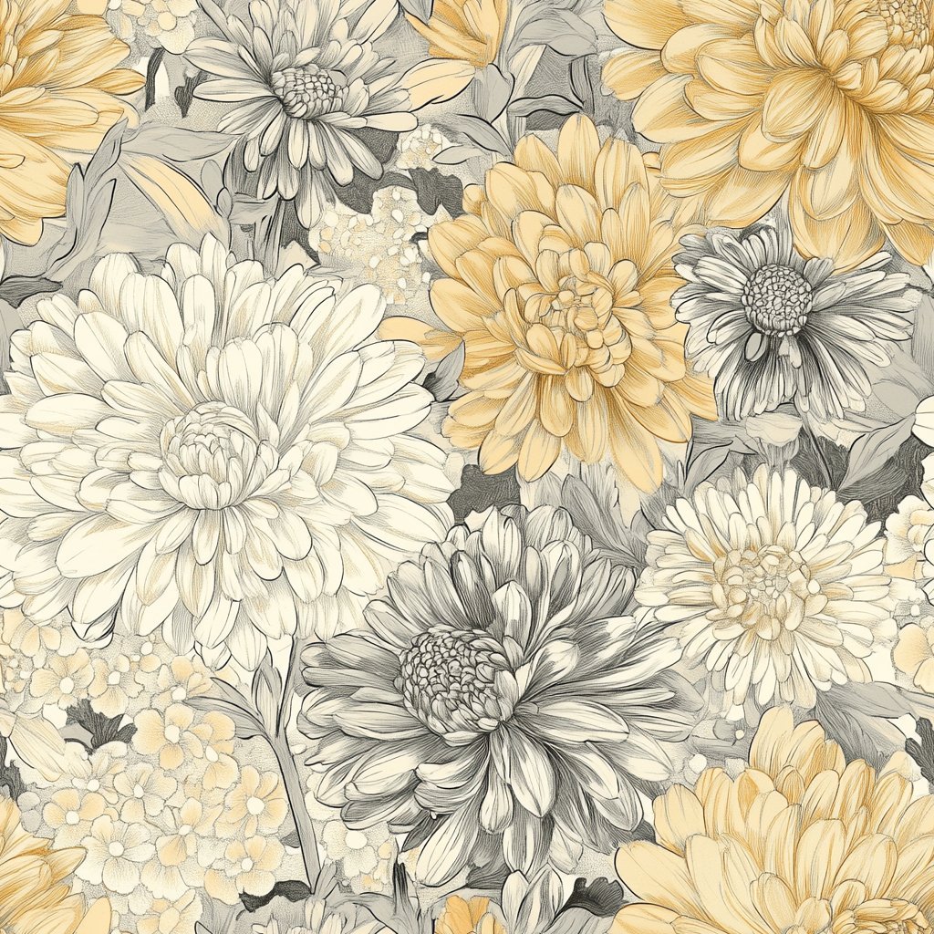 Golden Chrysanthemum Wallpaper - Premium - Benton Lane Home - Painted Paper