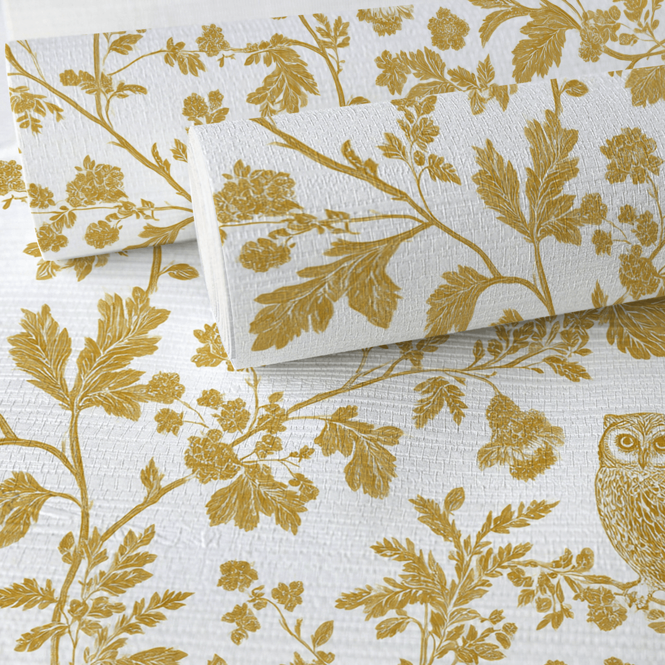 Golden Owl Friend Faux Grasscloth Wallpaper - Lemon Park