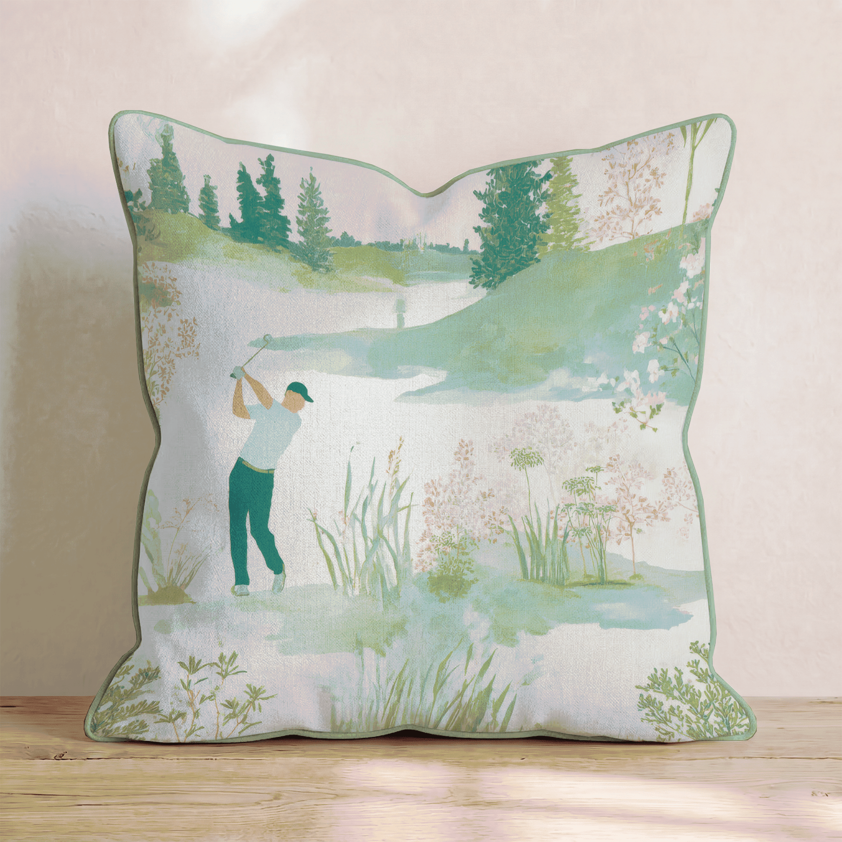 Golfing Scene Throw Pillow - Benton Lane Home - Hillcroft Home