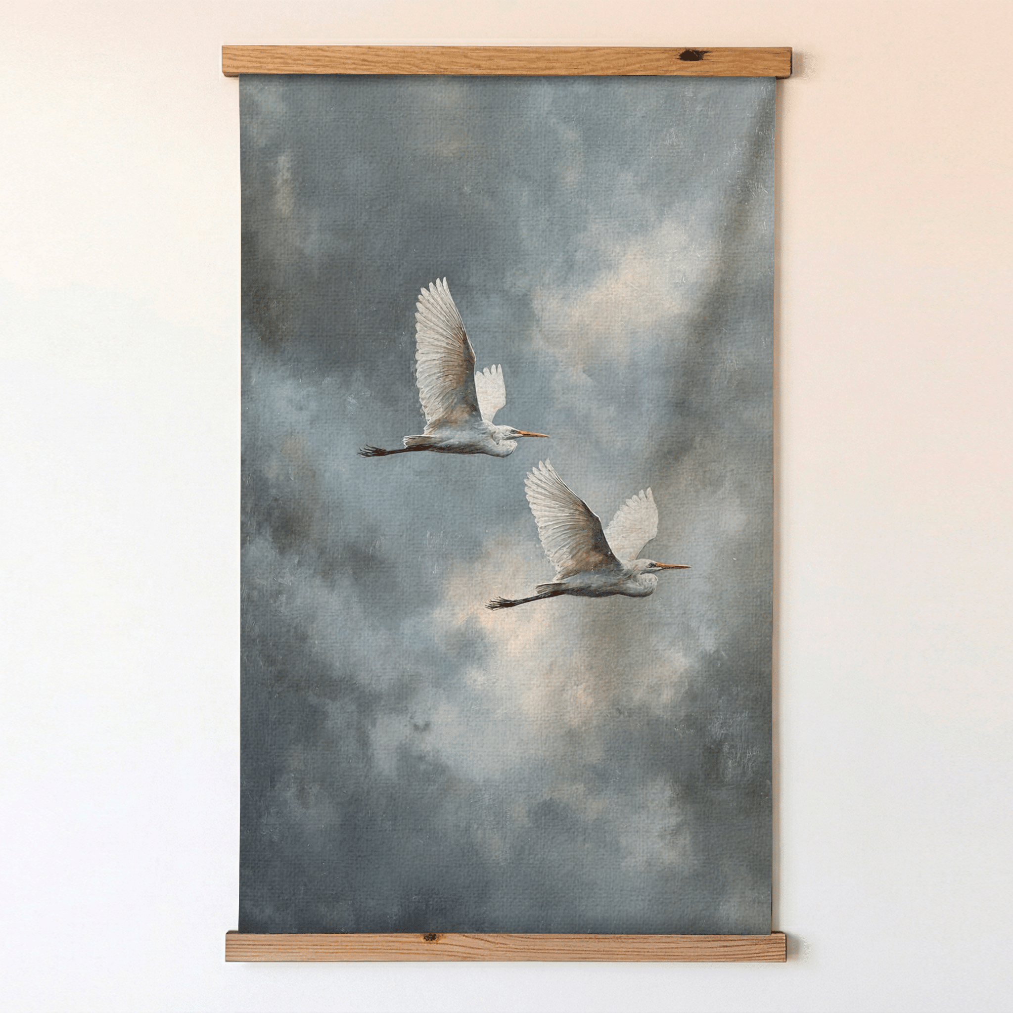 Great Egrets in Flight - Tapestry - Benton Lane Home - Painted Paper