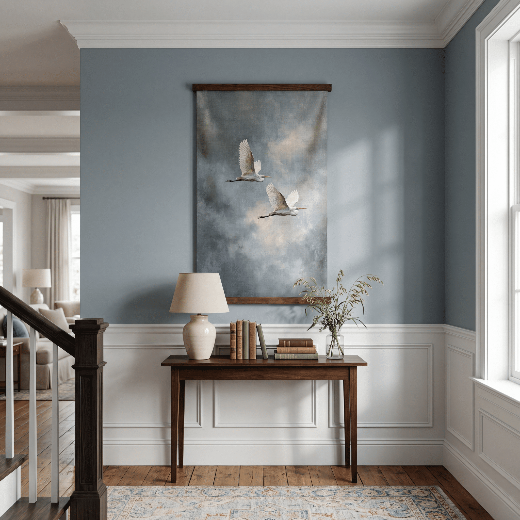 Great Egrets in Flight - Tapestry - Benton Lane Home - Painted Paper