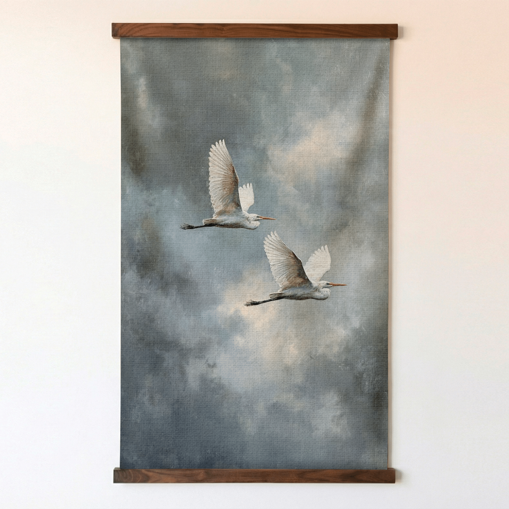 Great Egrets in Flight - Tapestry - Benton Lane Home - Painted Paper
