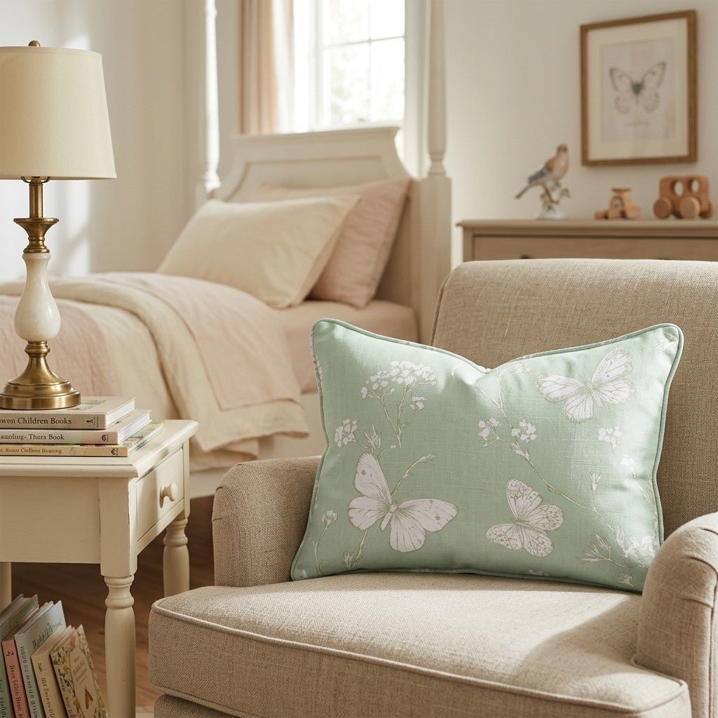 Green Butterfly Gardens Throw Pillow - Hillcroft Home