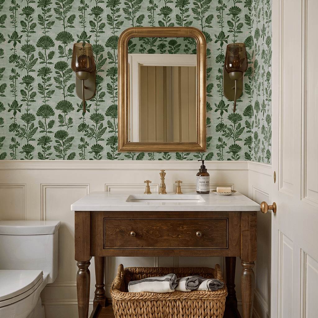 Green Court Florals Wallpaper - Painted Paper