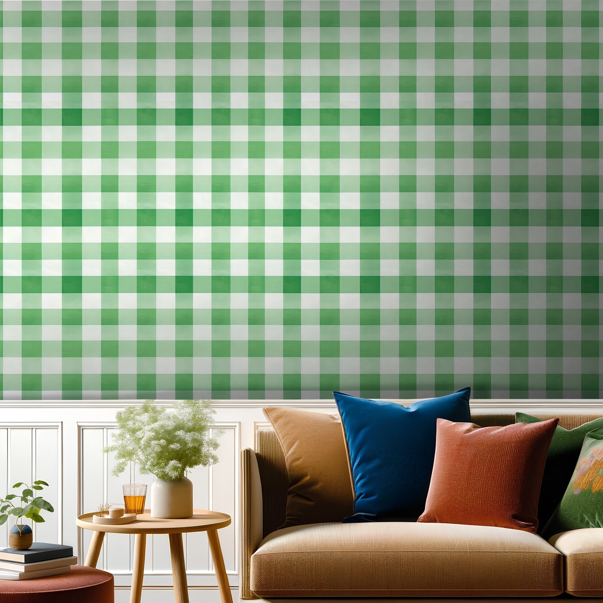Green Gingham Wallpaper - Benton Lane Home - Painted Paper
