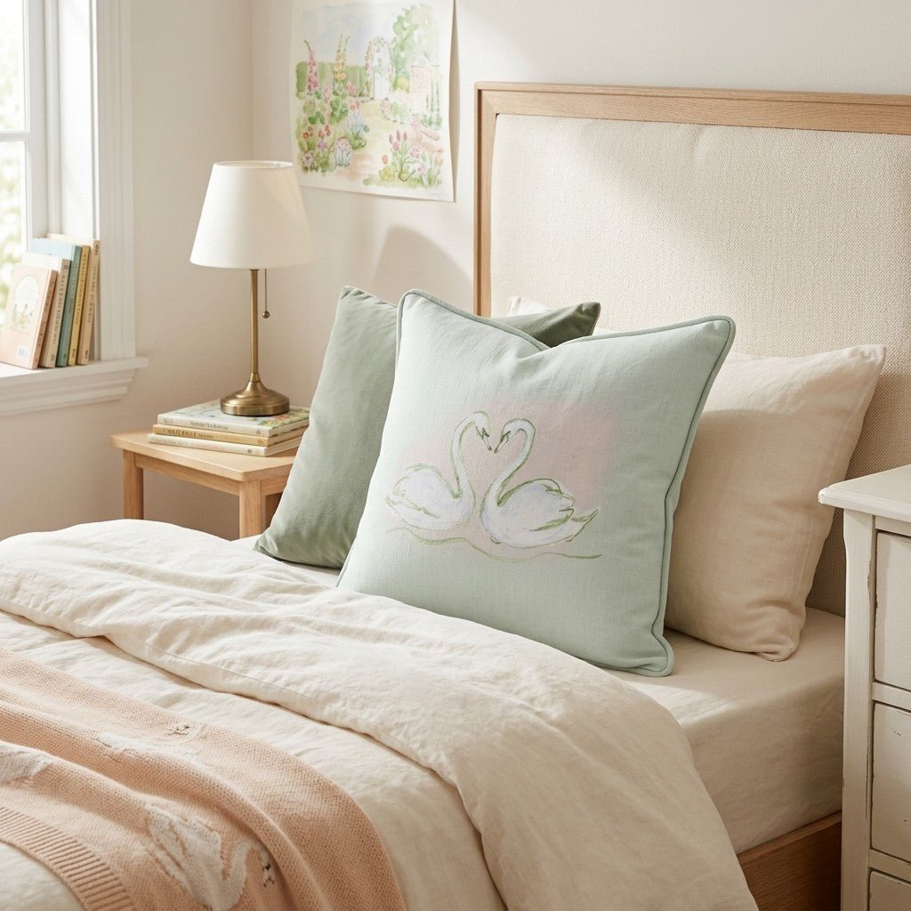 Green Swan Heart Throw Pillow - Benton Lane Home - Hillcroft Home