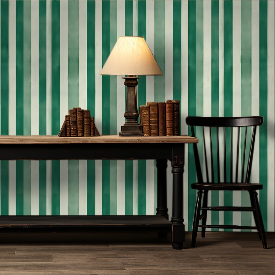 Green Watercolor Striped Wallpaper - Benton Lane Home - Painted Paper