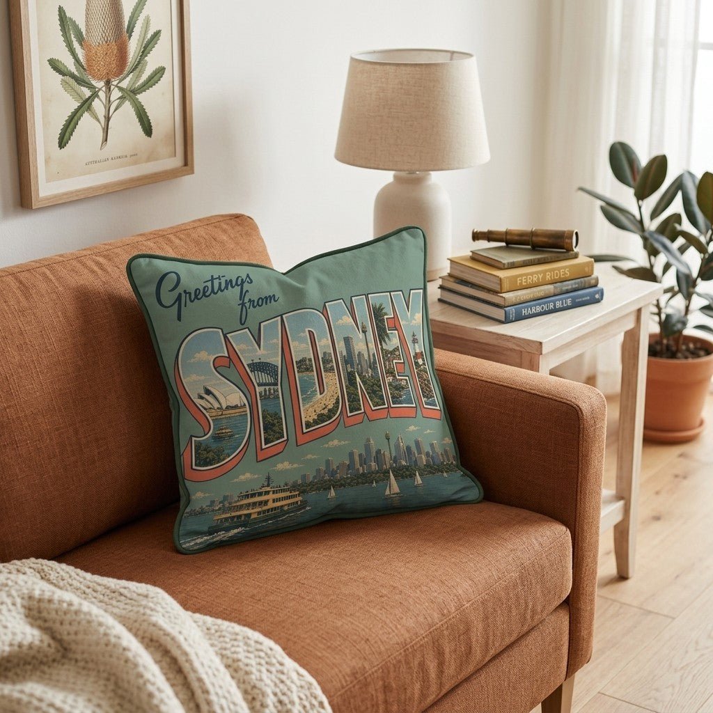 Greetings from Sydney Throw Pillow - Benton Lane Home - Hillcroft Home