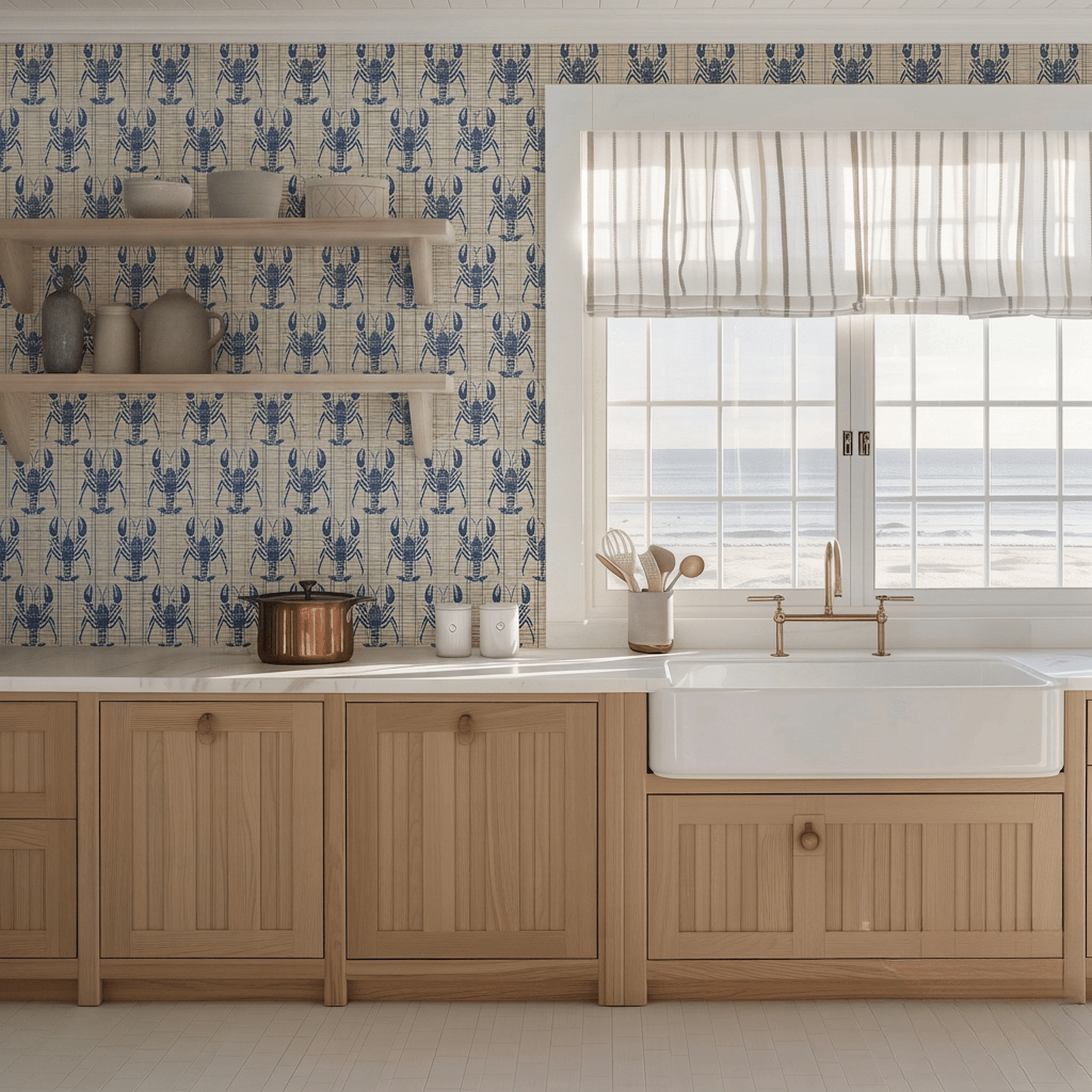 Harbor Lobsters Faux Grasscloth Wallpaper - Benton Lane Home - Painted Paper