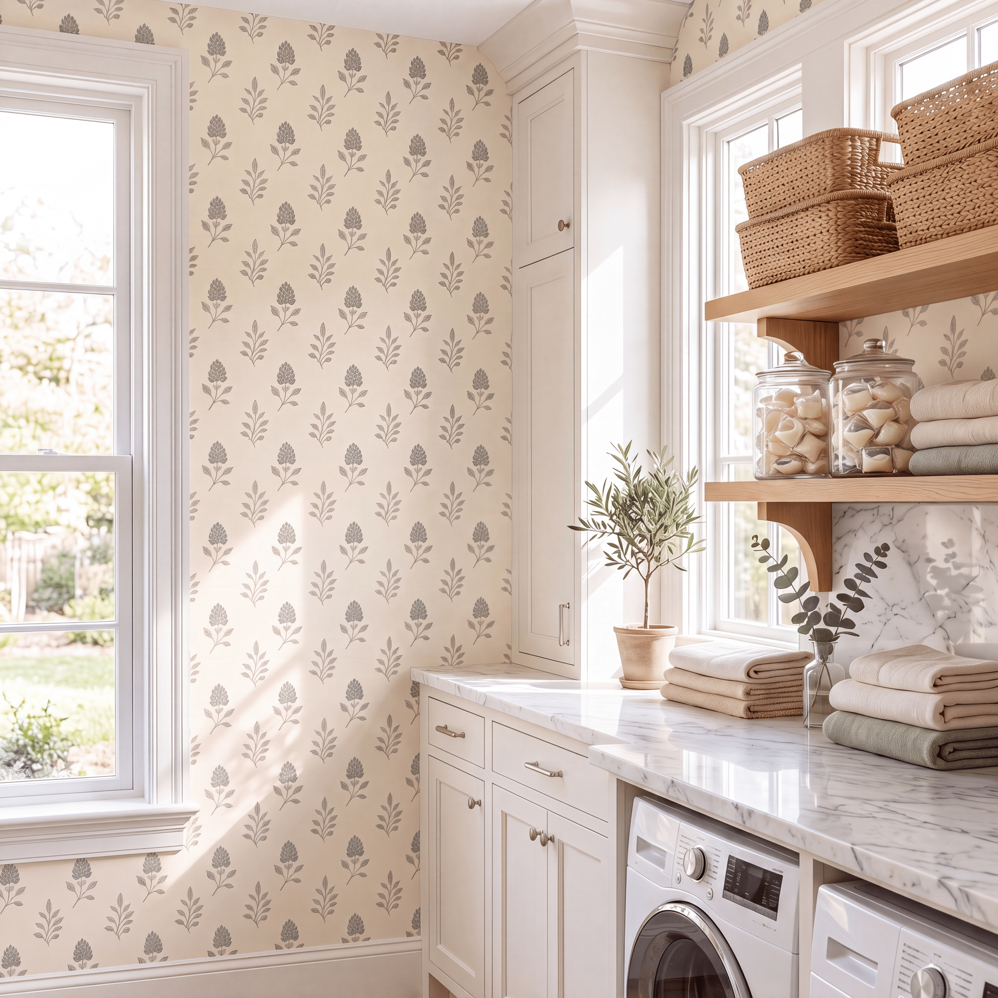 Hedgerow Bone Floral Wallpaper - Lemon Park